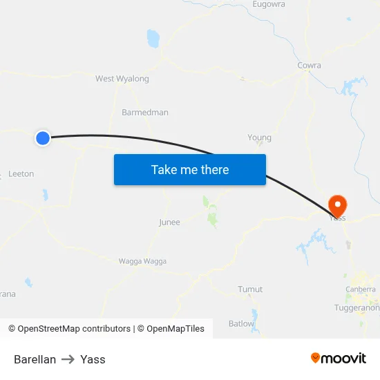 Barellan to Yass map
