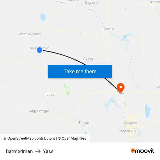 Barmedman to Yass map
