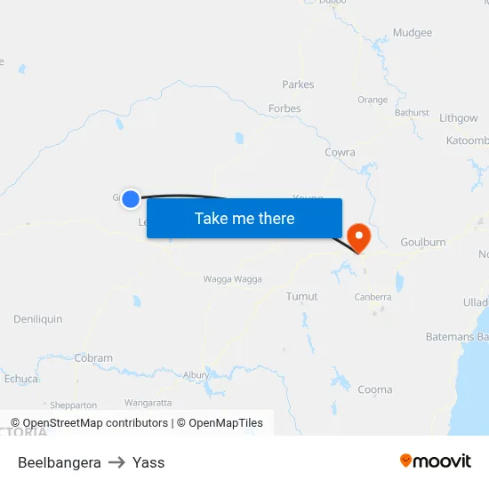 Beelbangera to Yass map
