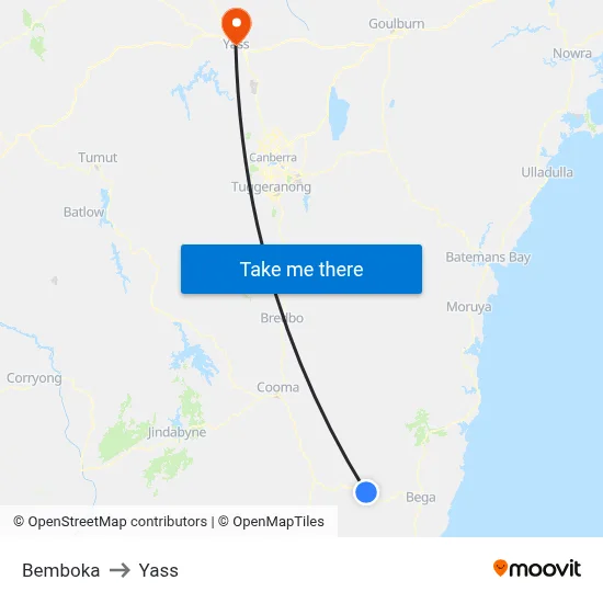 Bemboka to Yass map
