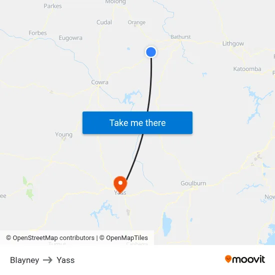 Blayney to Yass map