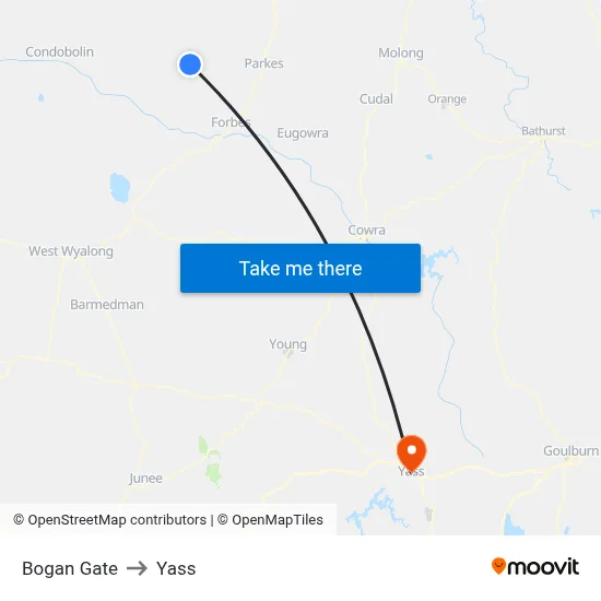 Bogan Gate to Yass map