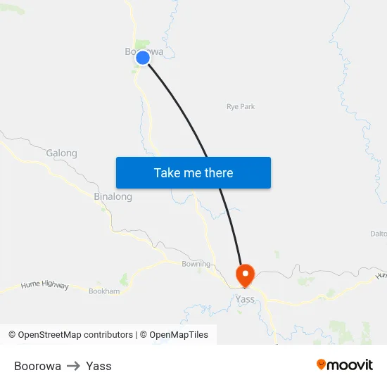 Boorowa to Yass map