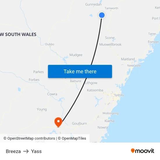 Breeza to Yass map