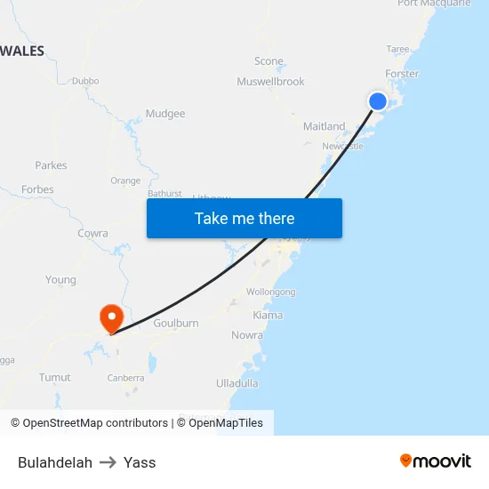 Bulahdelah to Yass map