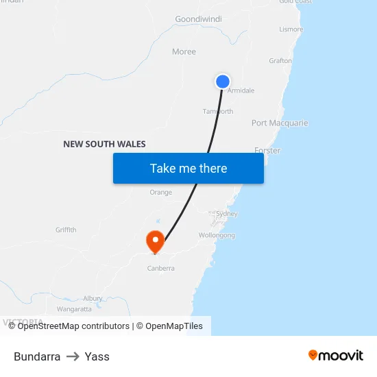 Bundarra to Yass map