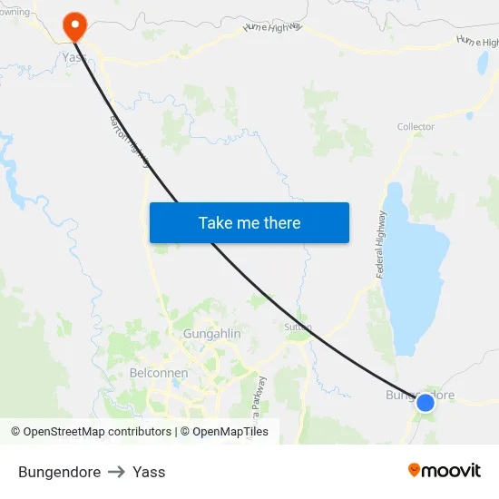 Bungendore to Yass map