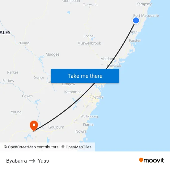 Byabarra to Yass map