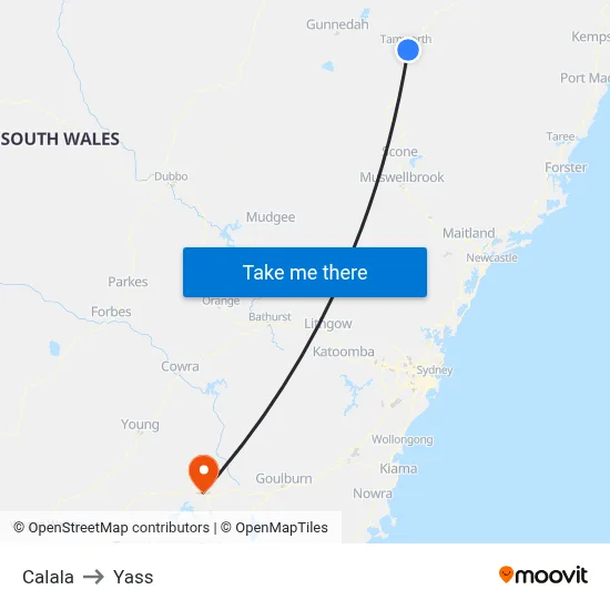 Calala to Yass map