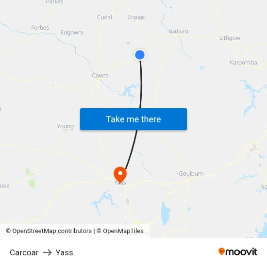 Carcoar to Yass map