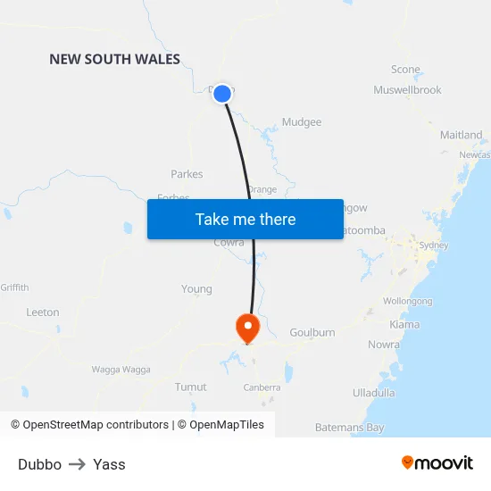 Dubbo to Yass map