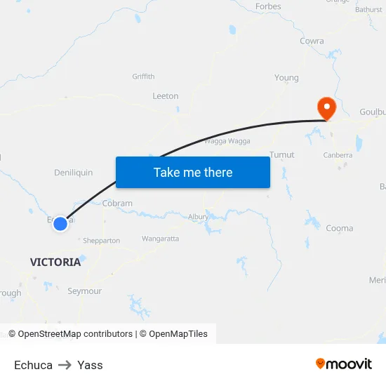 Echuca to Yass map