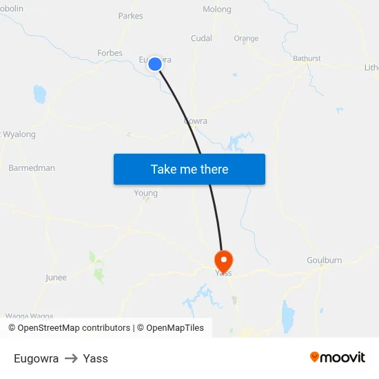 Eugowra to Yass map