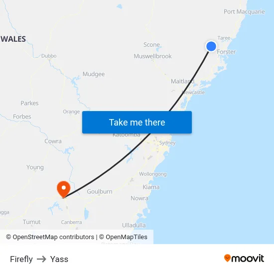Firefly to Yass map