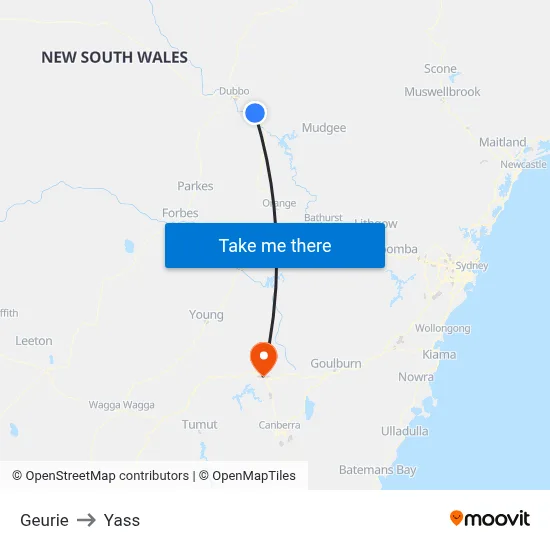 Geurie to Yass map