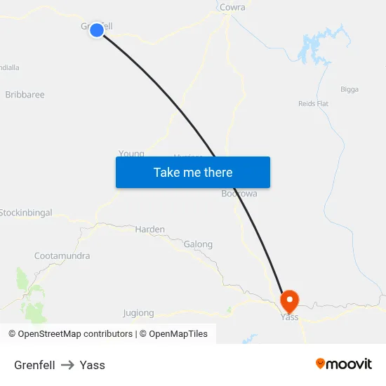 Grenfell to Yass map