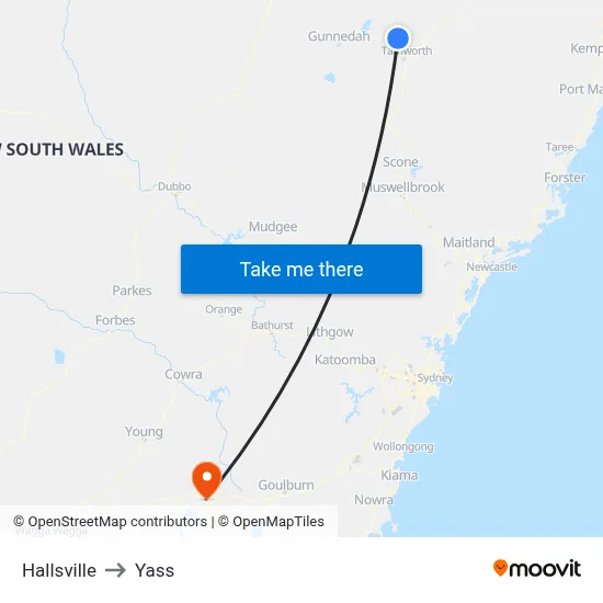 Hallsville to Yass map