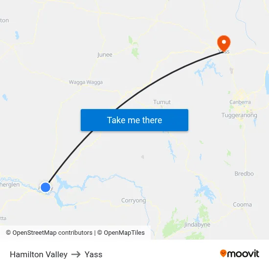 Hamilton Valley to Yass map