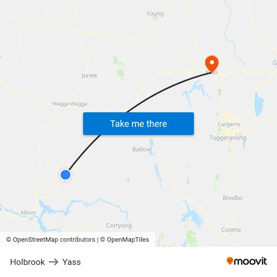 Holbrook to Yass map