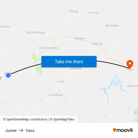 Junee to Yass map