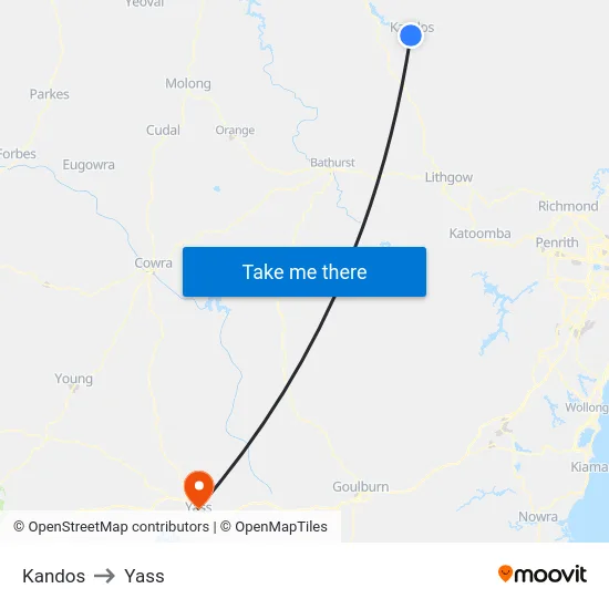 Kandos to Yass map