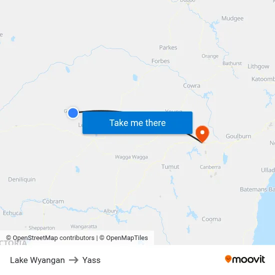 Lake Wyangan to Yass map