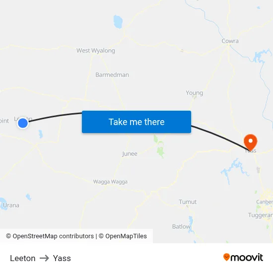 Leeton to Yass map