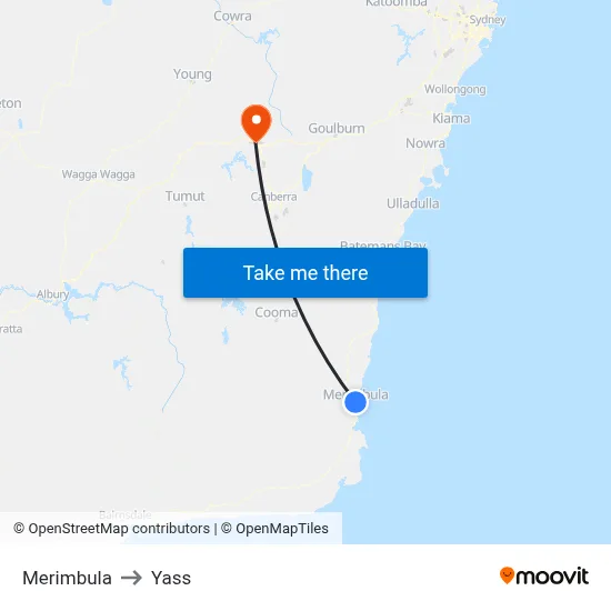 Merimbula to Yass map