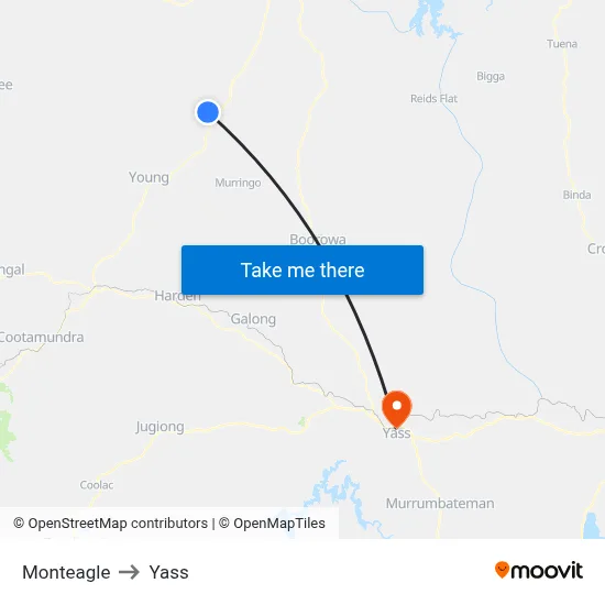 Monteagle to Yass map