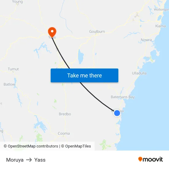 Moruya to Yass map