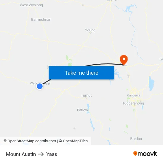 Mount Austin to Yass map