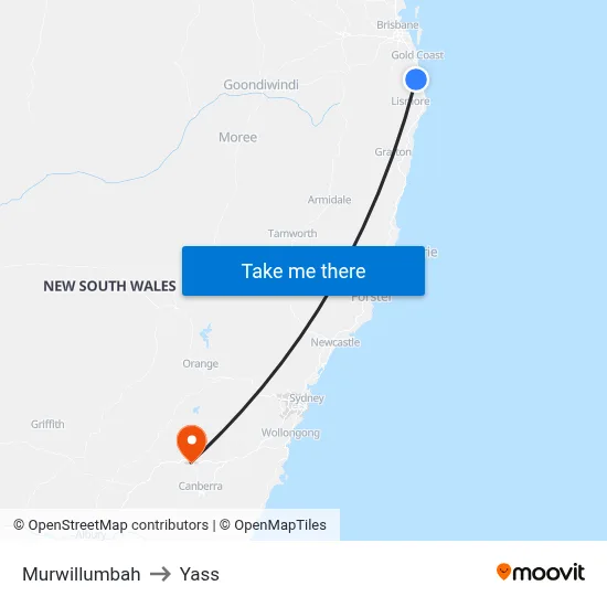Murwillumbah to Yass map