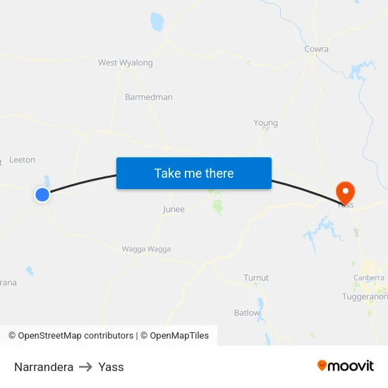 Narrandera to Yass map