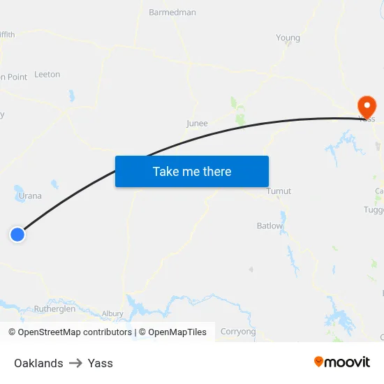 Oaklands to Yass map