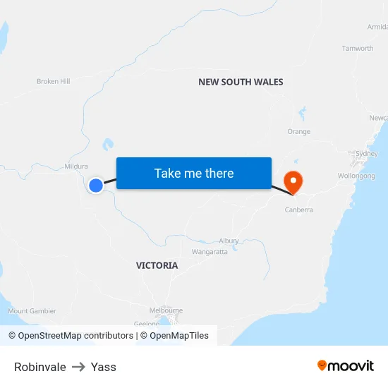 Robinvale to Yass map