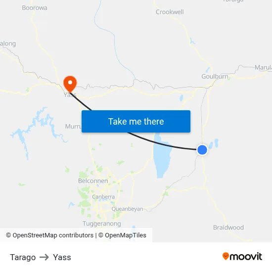 Tarago to Yass map