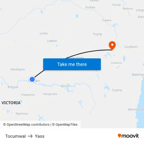 Tocumwal to Yass map