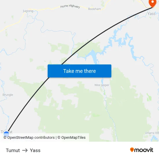 Tumut to Yass map
