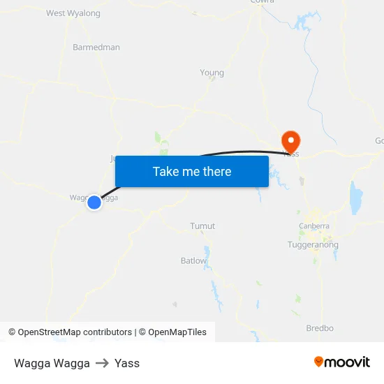 Wagga Wagga to Yass map