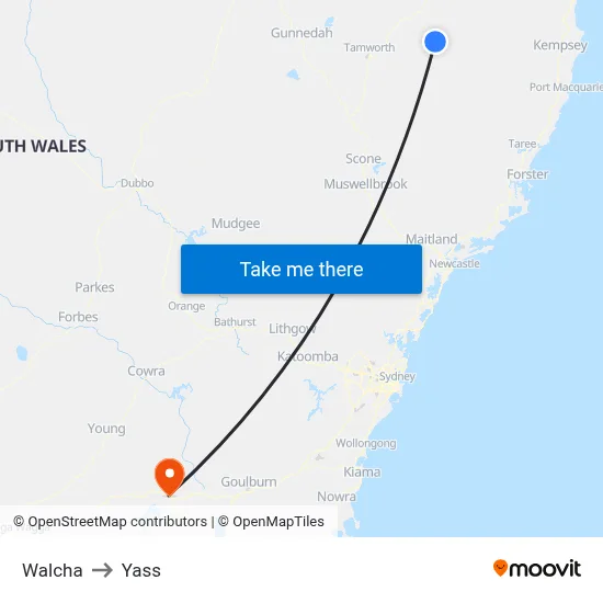 Walcha to Yass map