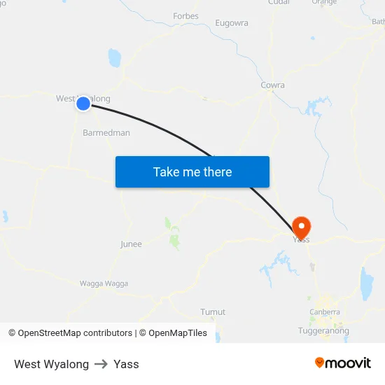 West Wyalong to Yass map