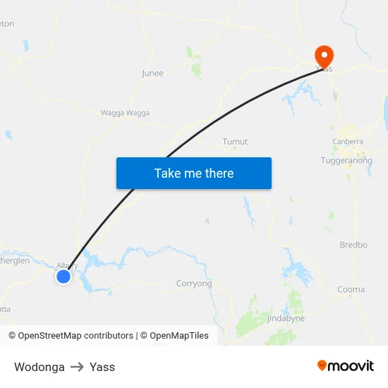 Wodonga to Yass map