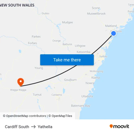 Cardiff South to Yathella map
