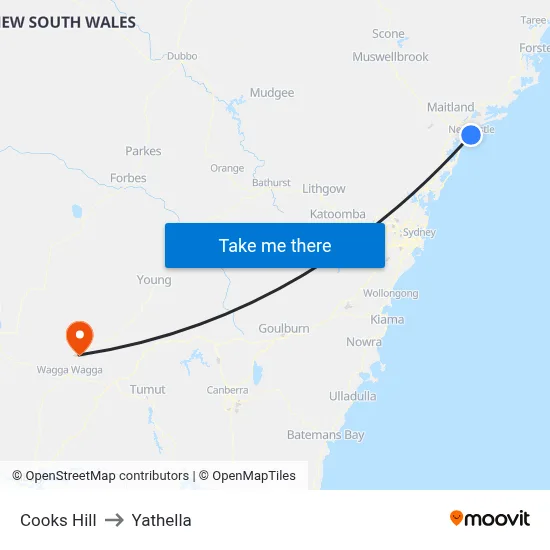 Cooks Hill to Yathella map