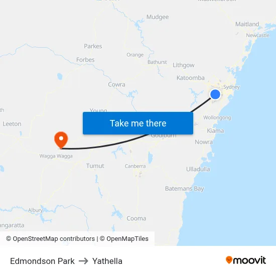 Edmondson Park to Yathella map