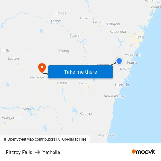 Fitzroy Falls to Yathella map