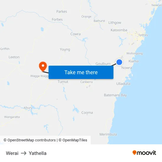 Werai to Yathella map