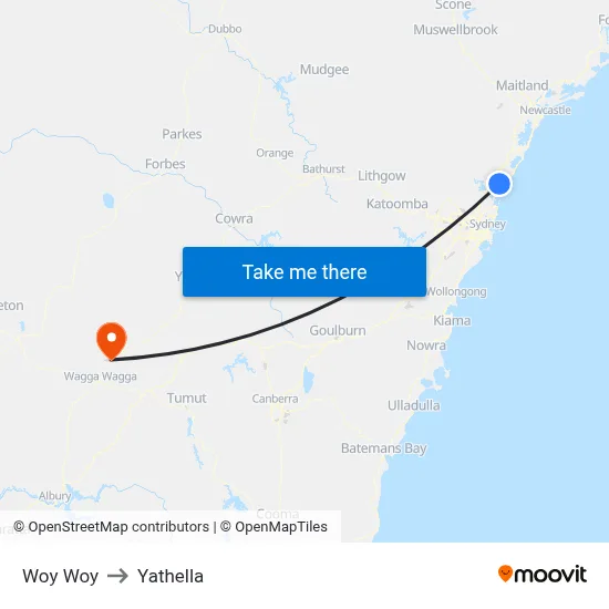 Woy Woy to Yathella map