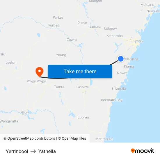 Yerrinbool to Yathella map
