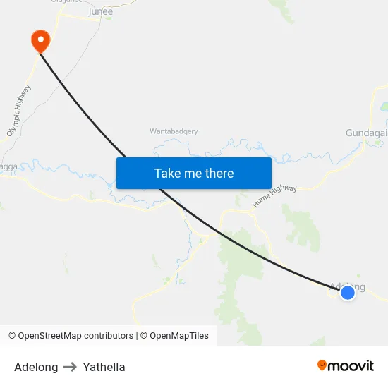 Adelong to Yathella map